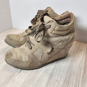 Wedge Heels Lace-Up Sneaker Shoes Top Moda Size 8.5 High Top Strap Hidden